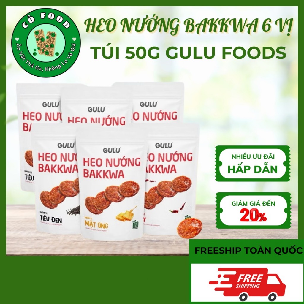 Thịt heo nướng Bakkwa Gulu gói 50g - Đủ vị (Trứng Muối/ Tiêu Đen/ Tây Bắc/ Siêu Cay)