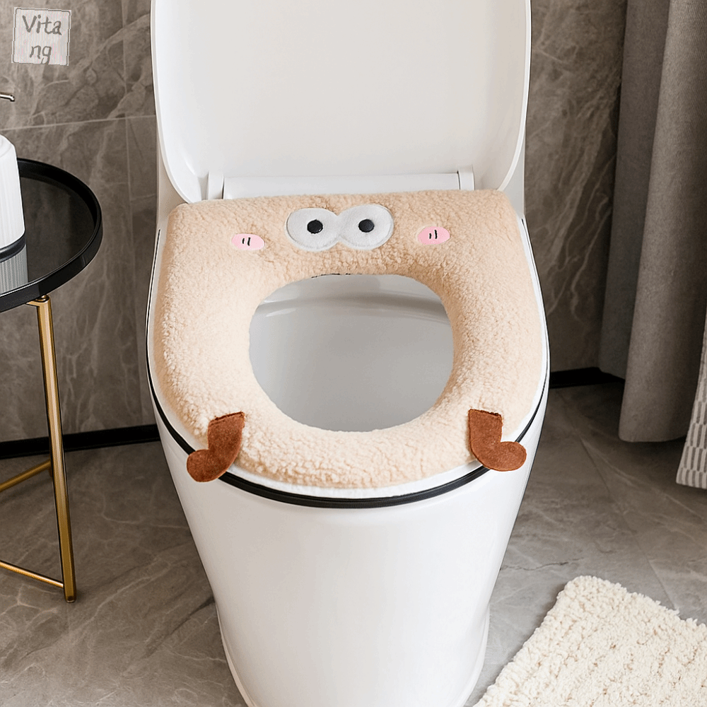 VITANG Ấm áp Đệm ghế vệ sinh Phim hoạt hình Mềm mại Bọc bệ toilet Dễ thương Dày Đệm vệ sinh có thể giặt Sử dụng trong gia đình