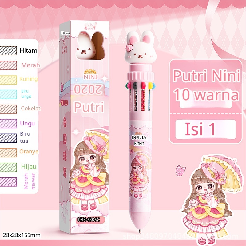 Pulpen Pena Warna Warni 10 in 1 Karakter Lucu Anak Sekolah