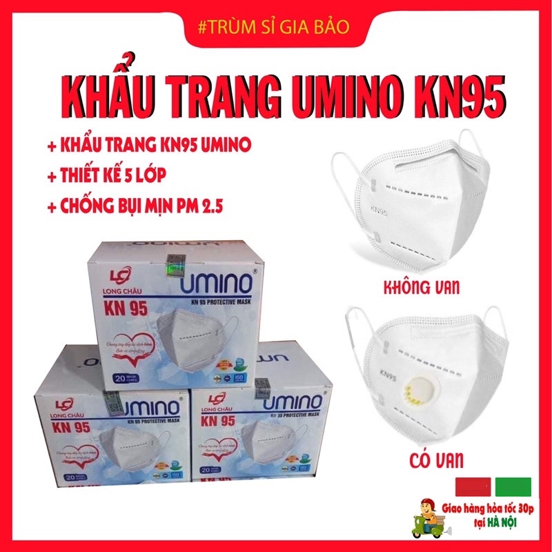Khẩu trang N95 chính hãng 5 lớp UMINO có van thở - không van , khẩu trang y tế 3D mask chống giọt bắn bụi mịn pm 2.5