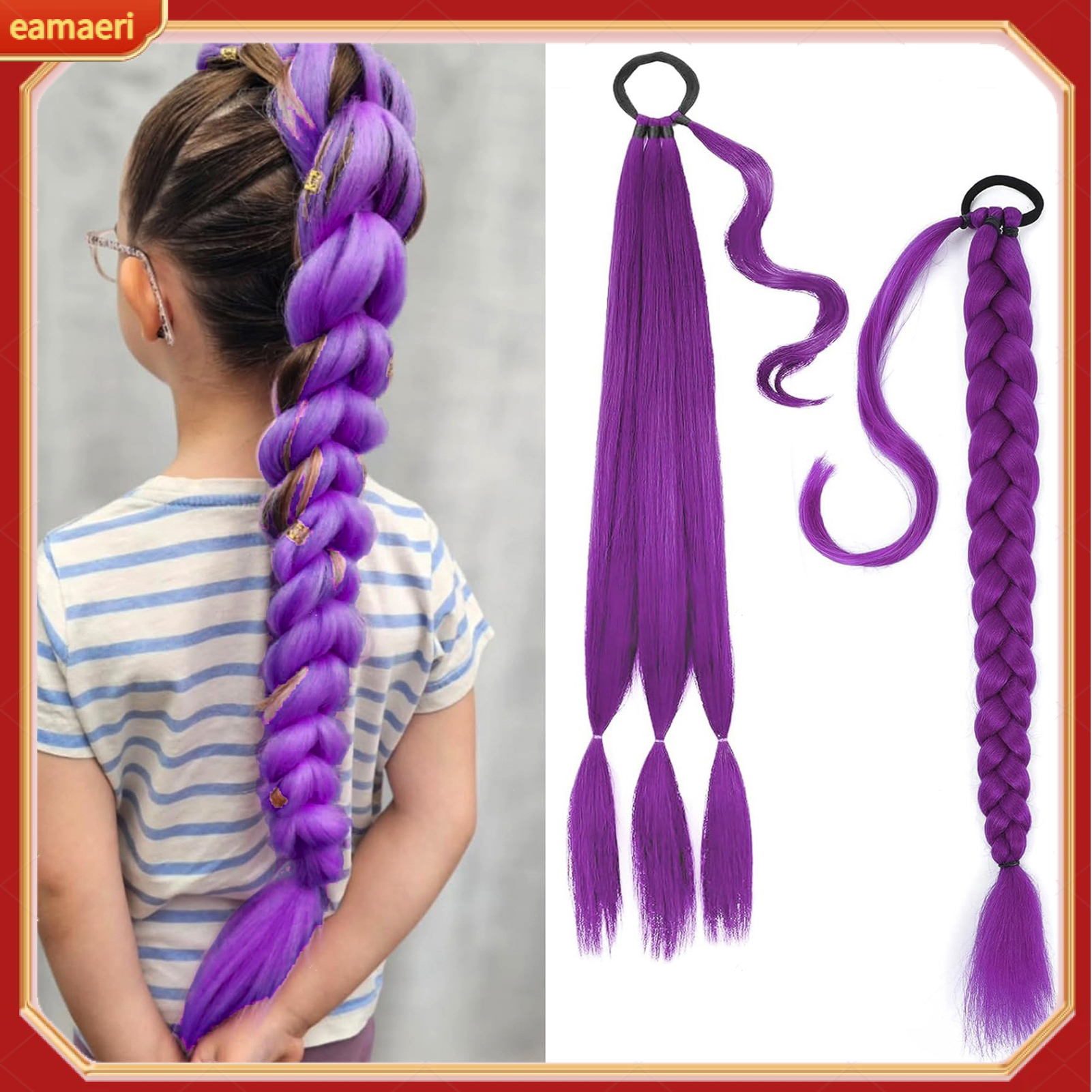 1/2Pcs 26-inch Long Purple Ponytail Extension with Hair Tie Natural Looking Halloween Cosplay Women Wrap Around Synthetic Straight Pre-Braid Ponytail Hair Extension ราคา 152 บาท*ส่งฟรี