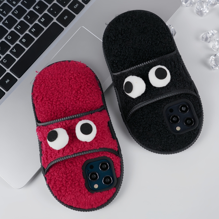 【HZSUNSKY】 Creative Plush Big Eyes Slipper Design TPU Phone Case For iPhone 15 Pro Max/iPhone 14 / 13/iPhone 14 Pro/iPhone 14 Pro Max/iPhone 13 Pro Max/iPhone 12 / 12 Pro/iPhone 12 Pro Max/iPhone 11