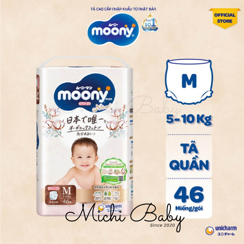 Tã Bỉm MOONY NATURAL Trắng Dán/Quần NB62/S58/M46/L38/L36/XL32 - Michi Baby MC555 - 4