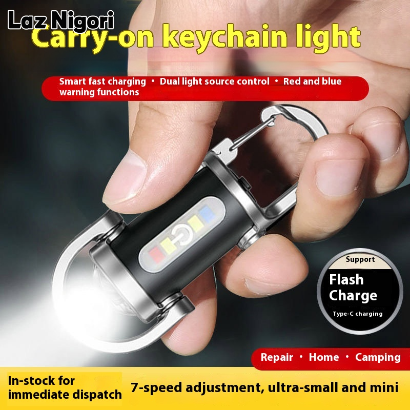 Laz Nigori Multi-Function Ultra-Bright Portable Keychain Flashlight with Type-C Charging, Red & Blue Warning Lights, 7-Level Brightness Control for Outdoor Camping, Hiking, Emergency Use ราคา 42 บาท*ส่งฟรี