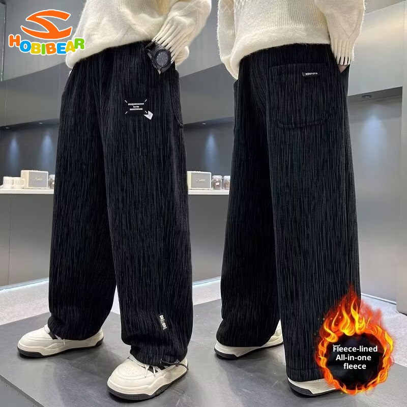 Hobibear Bé Trai mùa thu và mùa đông Lông Lông-Lót Quần chạy bộ Trẻ Em Của Mới Lỏng Giản Dị Quần Bé Trai Vừa Và em bé lớn nhãn hiệu thời trang Dày Quần