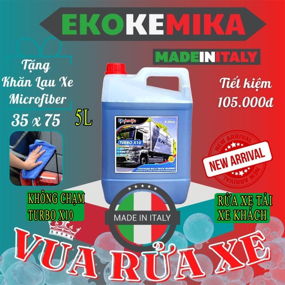 Dung Dịch Rửa Xe Không Chạm Ekokemika Turbo X10 5L Làm Sạch Nhanh Xe Tải Xe Khách Xe Công Trình Bẩn