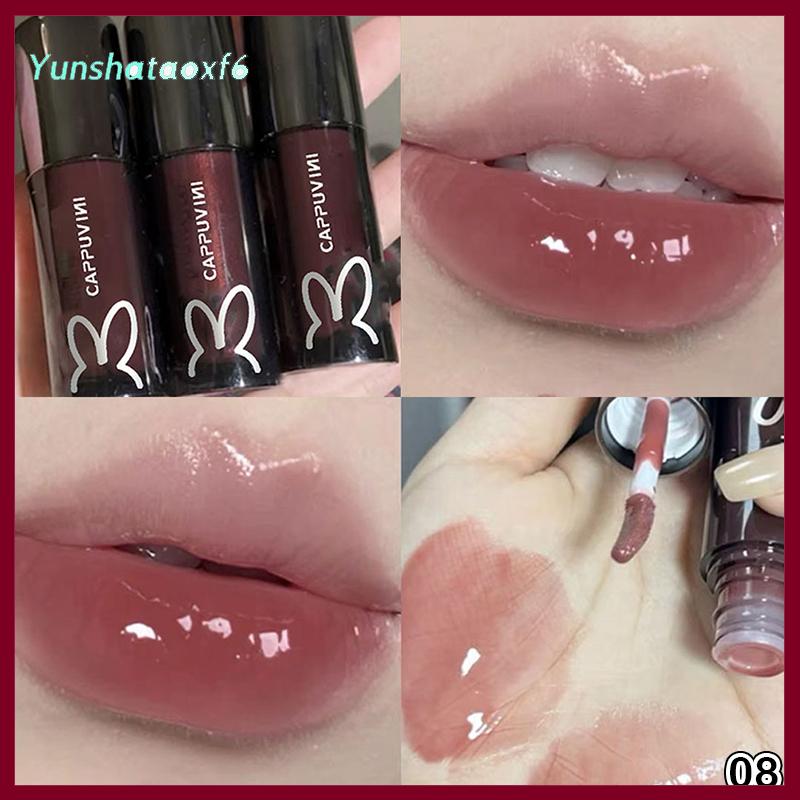 yunshataoxf Cappuvini Nước Tráng Men Gương Son Bóng Trang Điểm Pha Lê Thạch Dưỡng Ẩm Son Môi Lâu Dài Màu Sắc Chất Lỏng Son Môi Mỹ Phẩm - 6