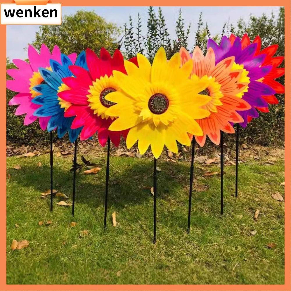 WENKEN Đa phong cách Cối xay gió hướng dương Đường kính 28/30cm PVC Hoa hướng dương xoay  Cánh quạt gió sân vườn Trang trí tiệc ngoài trời