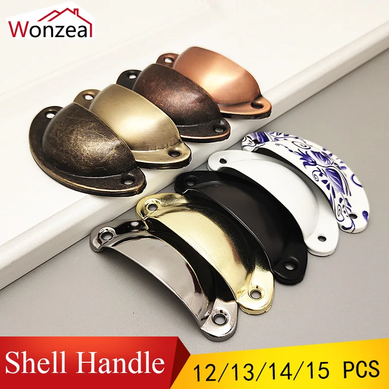 Wonzeal Furniture Handle Shell Variety Style Color Pull Filing Cabinet Handles Drawer Door Knobs Antique Brass Hardware