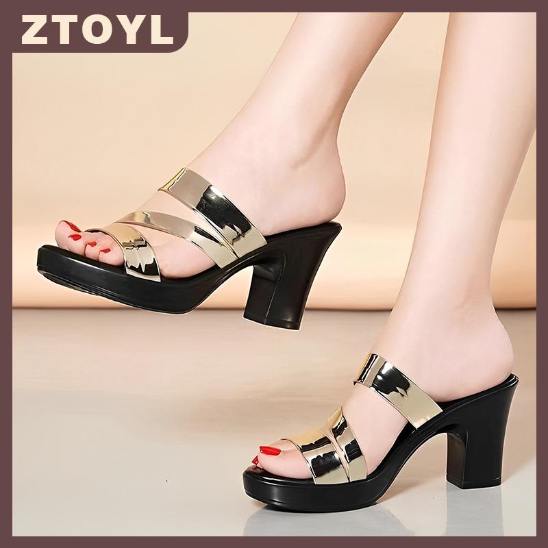 ZTOYL รองเท้าแตะส้นสูงส้นสูงของผู้หญิง, รองเท้าแตะส้นสูงส้นสูงส้นสูงส้นสูงส้นสูงส้นสูงส้นสูงส้นสูงสำหรับผู้หญิงรองเท้าแตะปากปลาหนังสีสดใสสำหรับ2025ฤดูร้อน ราคา 132 บาท*ส่งฟรี