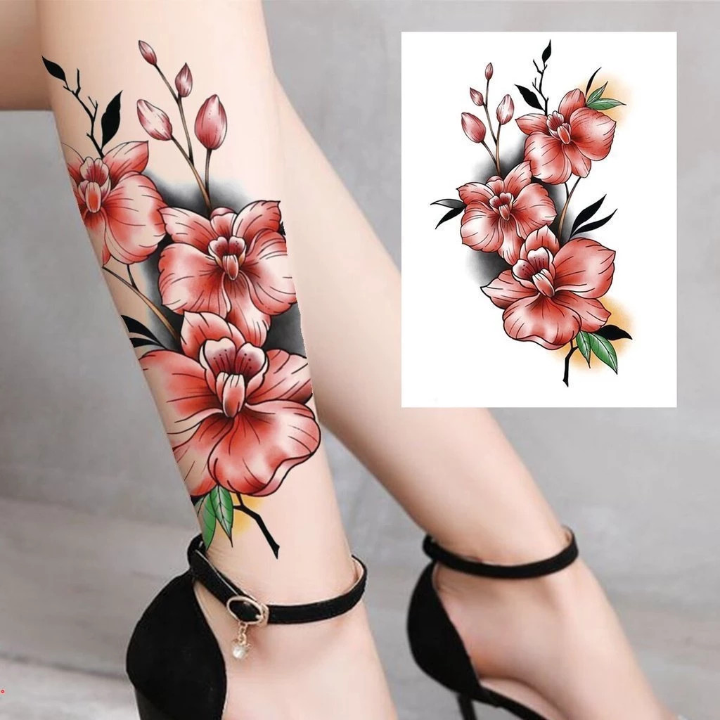 1 Sheet 3D Watercolor Flower Peony Butterfly Temporary Tattoo Sticker Waterproof Beach Tattoo for Women Girls Arm Leg Tattoo Sticker