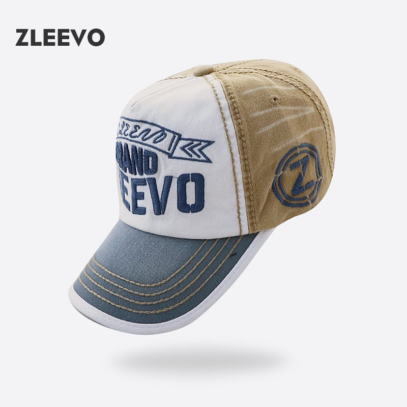 [Hot style] ZLEEVO letter embroidered Korean style peaked cap soft top baseball washed and distressed men's women's visor hat