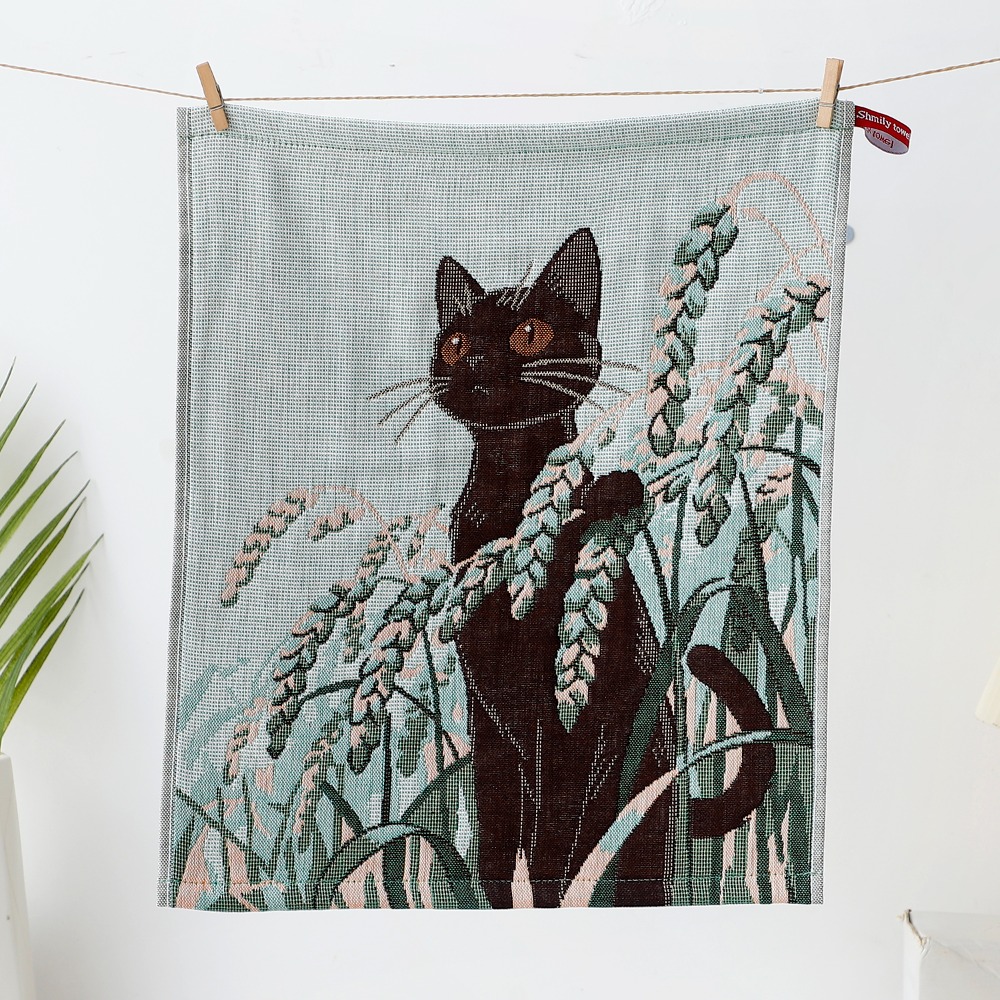 ALLEYDG Vải gạc cotton 4 lớp Khăn lau tay cỡ lớn Họa tiết mèo 34x40cm Khăn lau trà Dễ thương Khô Nhanh Khăn lau bếp Nhà hàng tại gia - 4