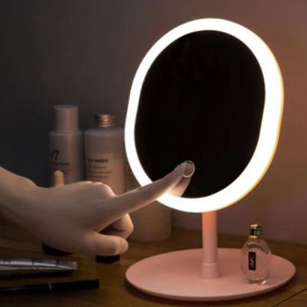 Gương Để Bàn Trang Điểm Mini Có Đèn Led 3 Màu Ánh Sáng DLQ MIRROR (Có Kèm Sạc)