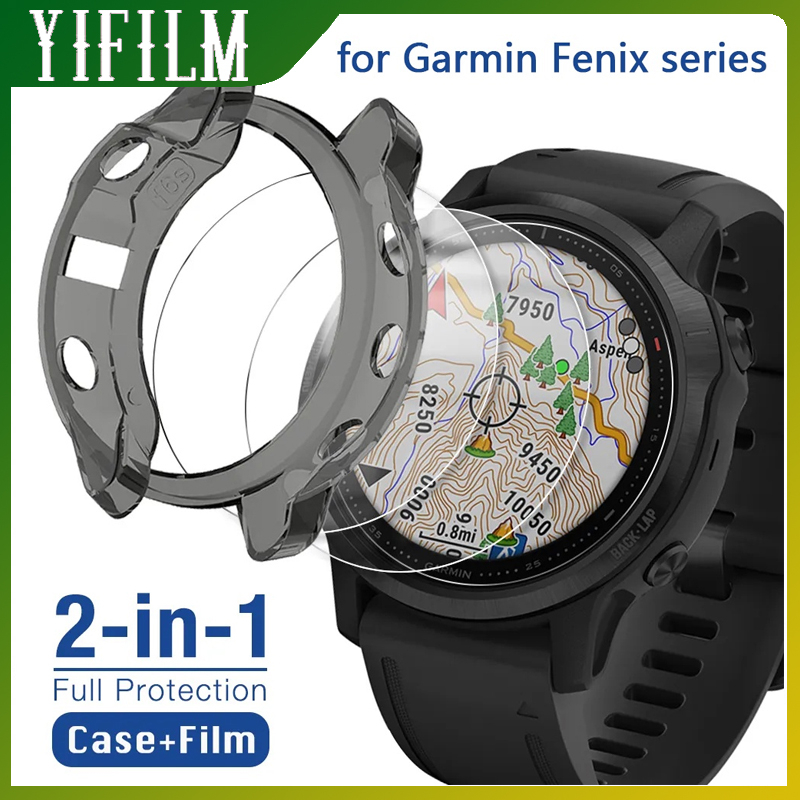 Ốp Bảo vệ 2 trong 1 + miếng bảo vệ màn hình cho Garmin Fenix 7 7S 7x6 6S 6x Pro 5 5S Đồng hồ thông minh vỏ & Kính cường lực silicon