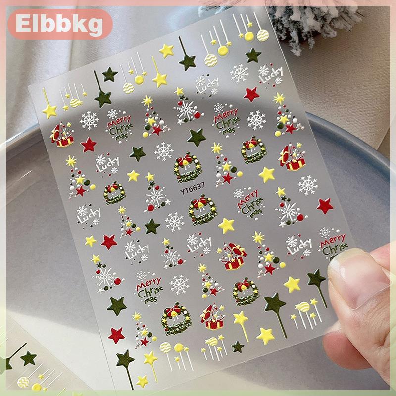 Elbbkg 5D mùa đông Giáng sinh móng tay dán đầy màu sắc ngôi sao Garland Chuông bông tuyết móng tay nghệ thuật Decal làm móng tay trang trí