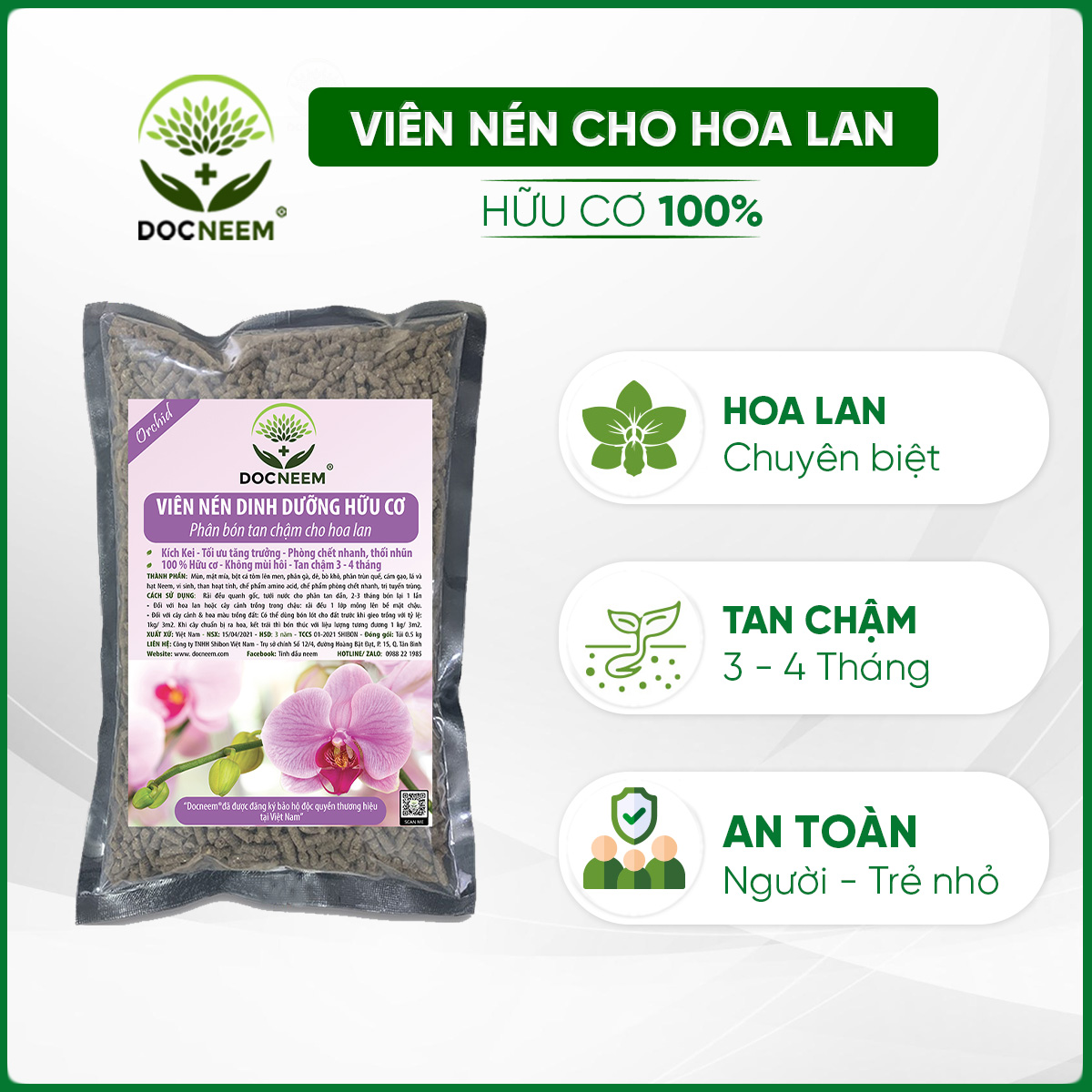 Phân bón cho hoa lan DOCNEEM tan chậm