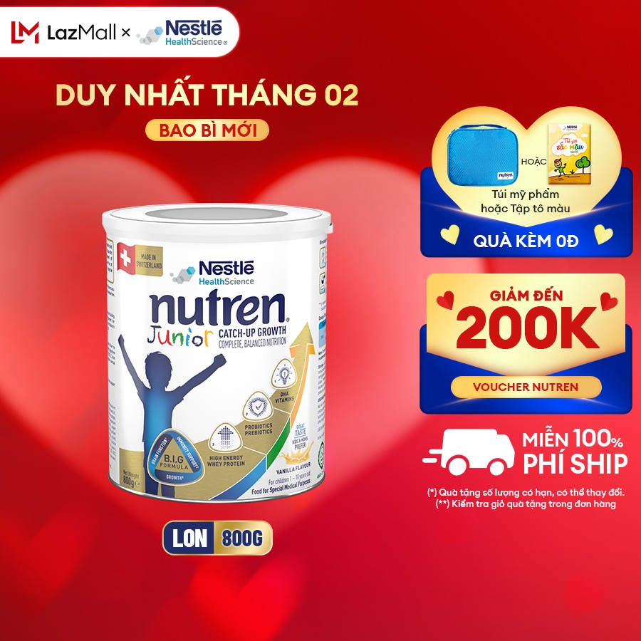 Sữa bột Nutren Junior Thụy Sĩ hỗ trợ tăng cân tiêu hóa tốt cho trẻ từ 1 đến 10 tuổi 800g