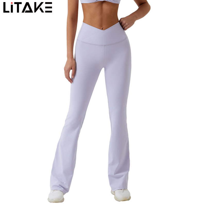 Women High Waist Flare Leggings Simple Solid Color Workout Yoga Pants Casual Workout Bell Bottom Leggings ราคา 455 บาท*ส่งฟรี