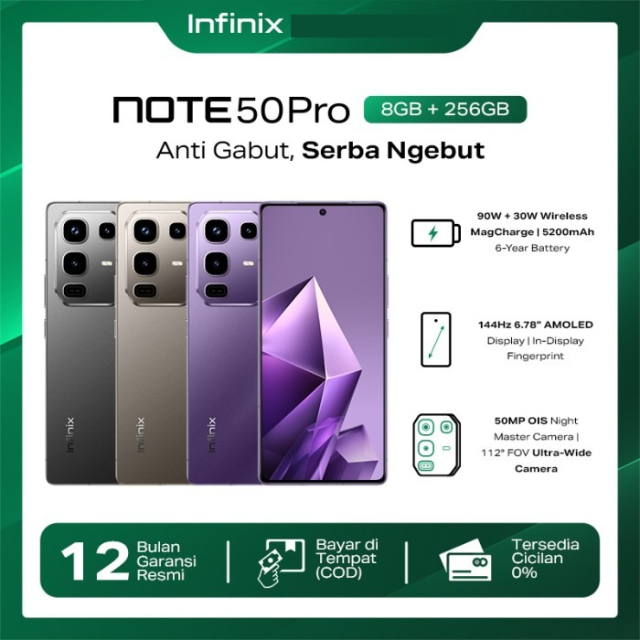 Infinix Note 50 Pro [8/256GB] - Up to 16GB Extended RAM - Helio G100 Ultimate - 6.78 inch FHD+Amoled - 50MP OIS - 5200 mAh Harga  3,399,000 Ringgit*Penghantaran Percuma