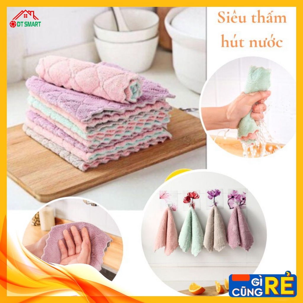 Khăn lau bếp, khăn lau đa năng 2 lớp siêu thấm nước mềm mịn lau bếp, kính, bát tiện lợi, giẻ lau đa năng