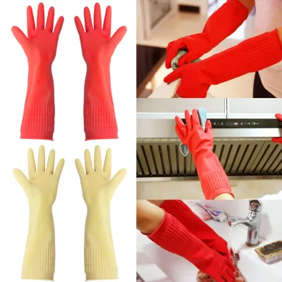38cm Rubber Gloves Reusable Long Rubber Gloves Dishwashing Gloves for Kitchen Gardening Latex Gloves Long Rubber Gloves