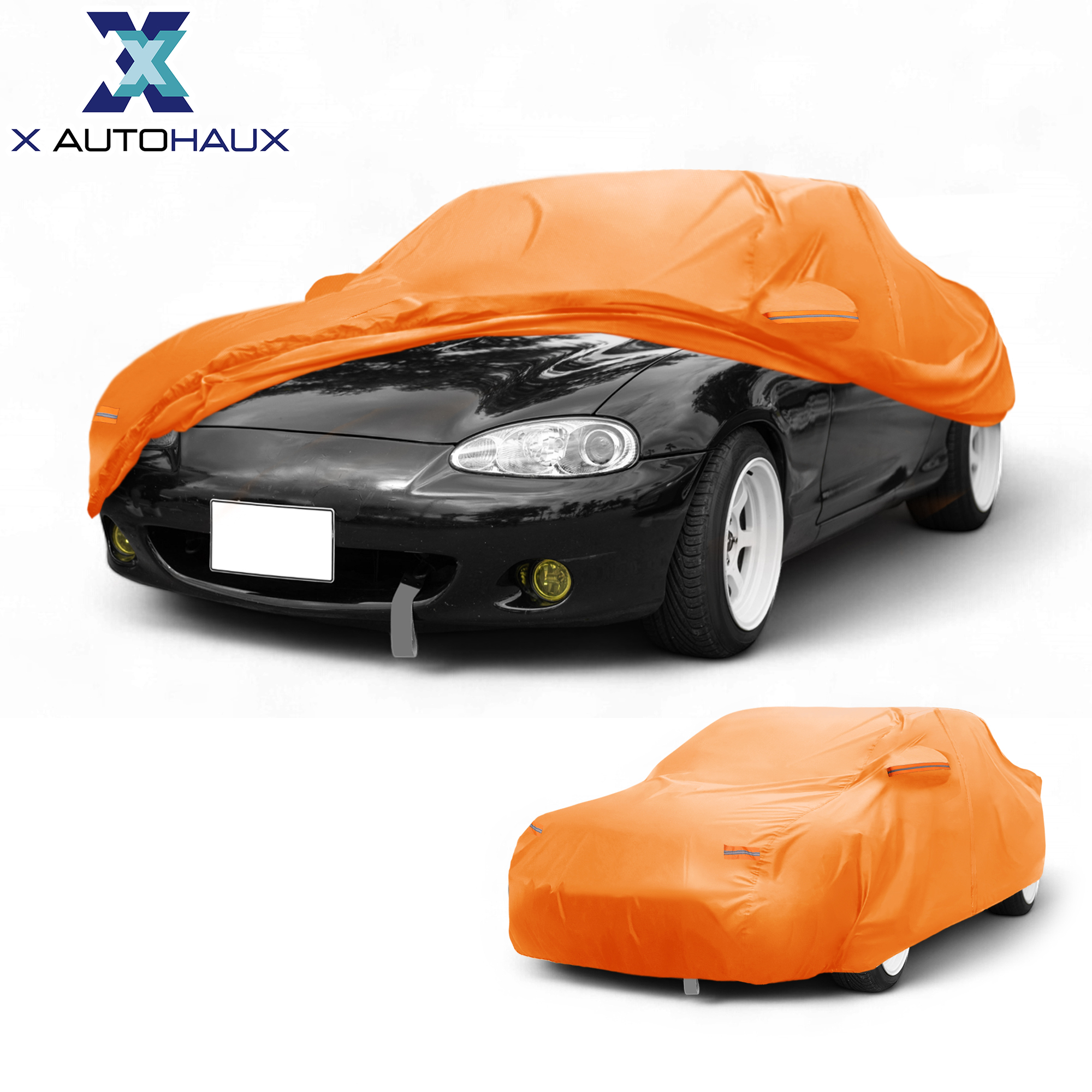 X AUTOHAUX ผ้าคลุมรถกันน้ำ กันฝน กันแสง UV สำหรับภายนอกและภายในรถยนต์ Mazda MX-5 Miata 210D-PU สีส้ม พร้อมซิปด้านซ้าย ราคา 1,857 บาท*ส่งฟรี