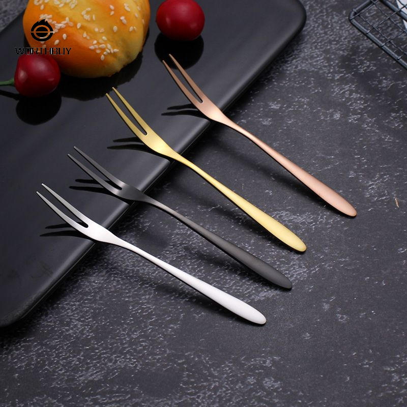 Hiện đại đơn giản bằng nĩa trái cây bằng thép không gỉ 304 nĩa trái cây bằng thép không gỉ sáng tạo titan-mạ tăm ăn trái cây trăng món bánh tráng miệng ngã ba
