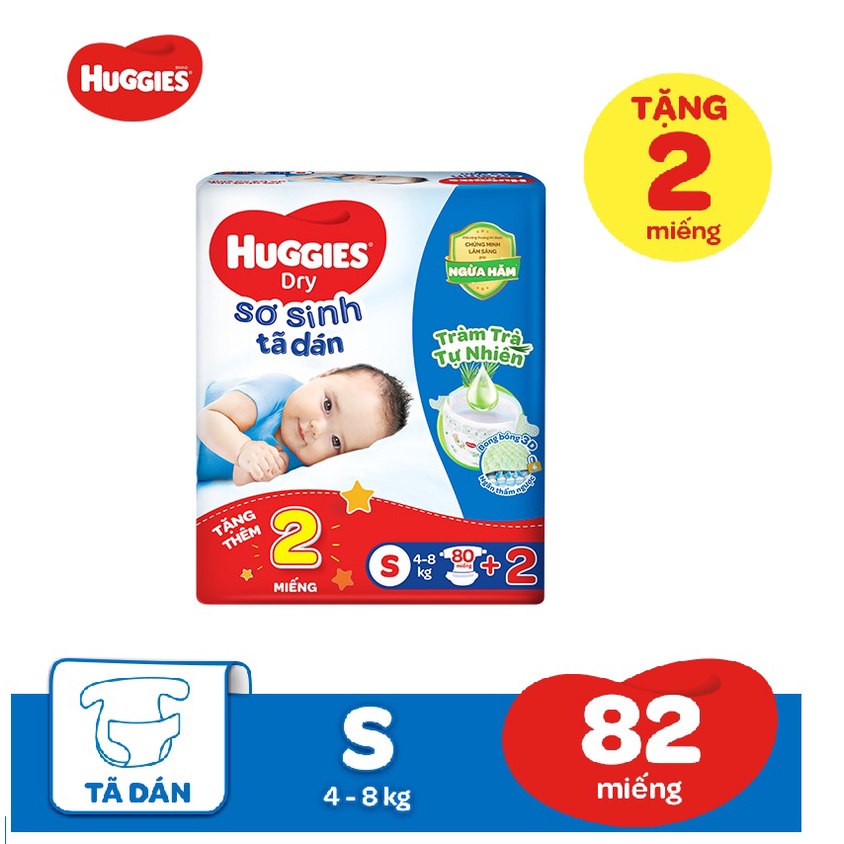 Tã dán sơ sinh huggies s80+2 miếng mới