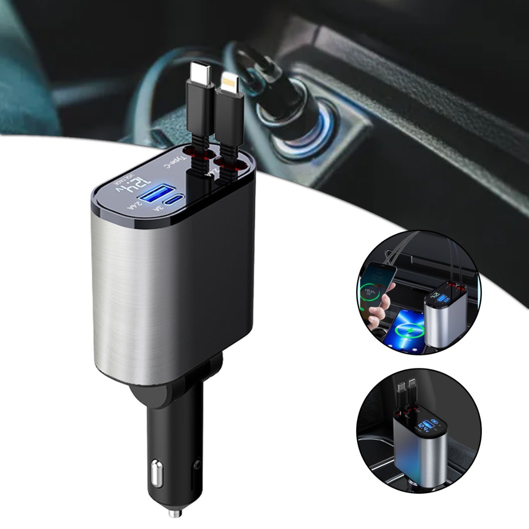 UnVug Fast Retractable Car Charger USB Port Car Charger Adapter for iPhone