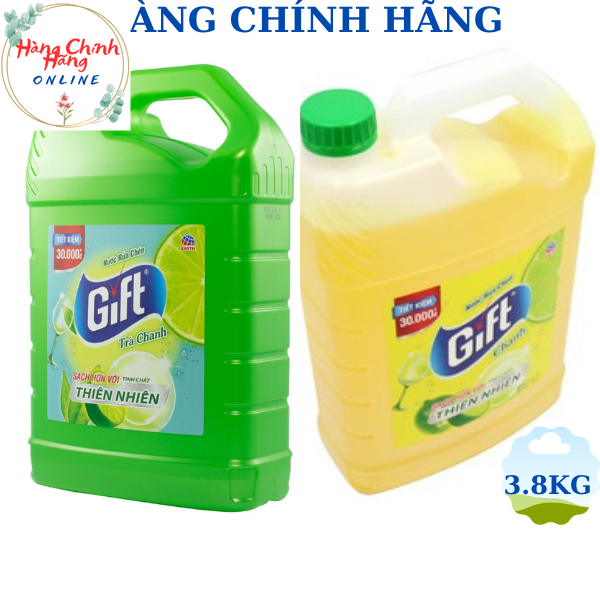  Nước rửa chén Gift 3,8kg Hương chanh Hương trà siêu sạch tiết kiệm an toàn cho da tay 