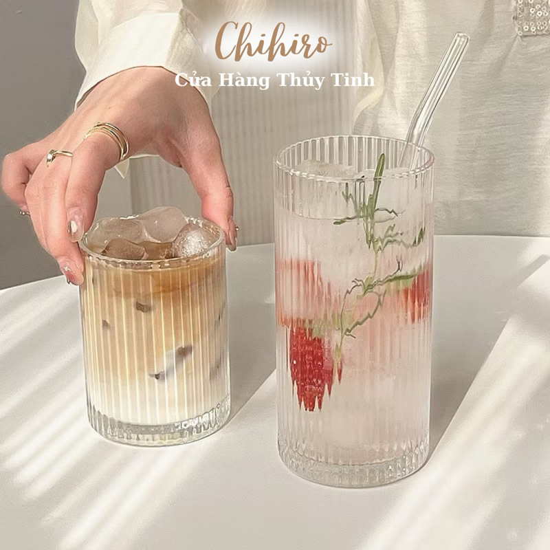 Ly thủy tinh trụ sọc thẳng 280ml 360ml, cốc thủy tinh chịu nhiệt uống cafe, nước ép, sinh tố, soda - Chihirostore.decor