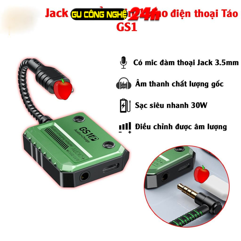 Jack chuyển đổi Plextone GS1 iP TypeC to 3.5mm hỗ trợ sạc nhanh cho điện thoại táo PD 60W có mic