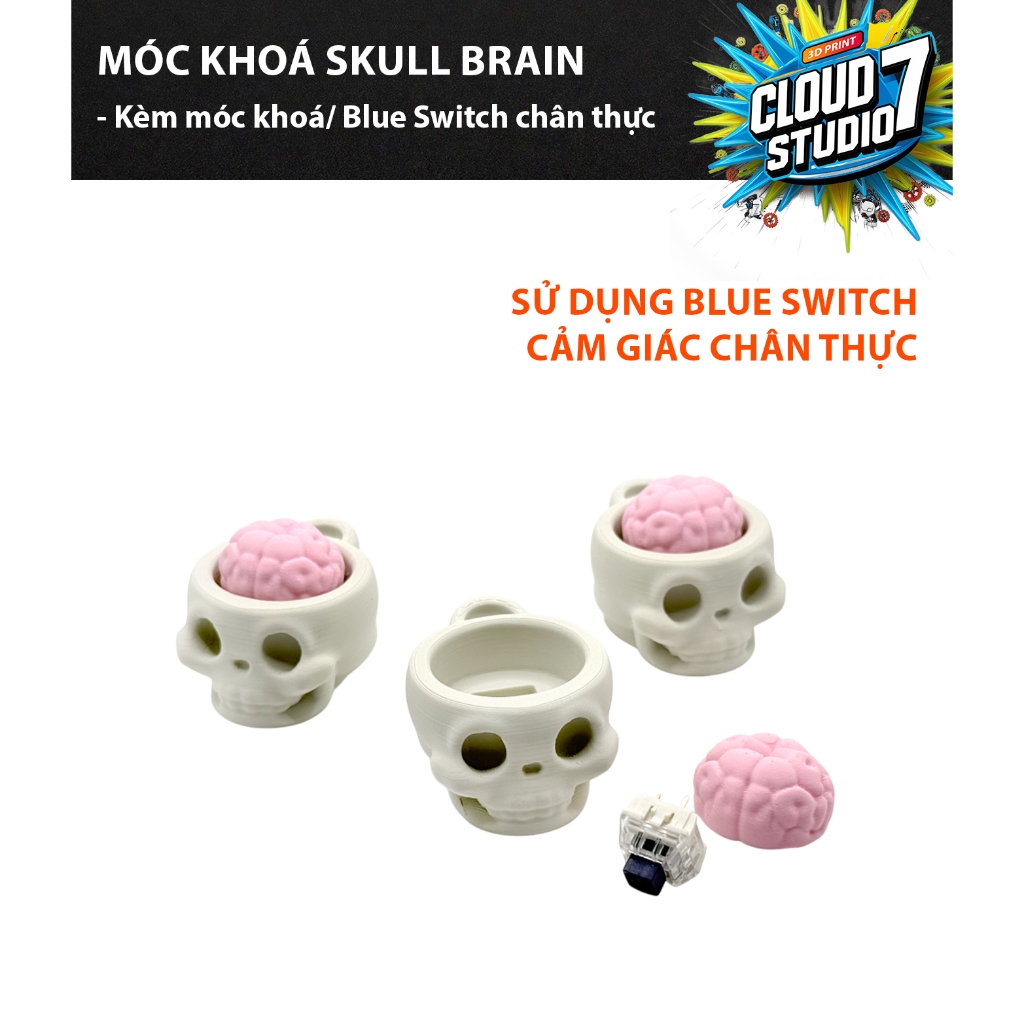 Móc Khóa Skull Brain - Fidget Toy Blue Switch Chân Thực