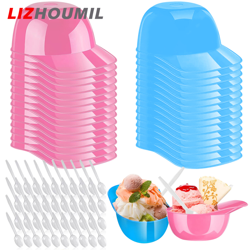 LIZHOUMIL 30pcs Baseball Helmet Ice Cream Snack Bowl With 40pcs Ice Cream Spoons Creative Dessert Tableware Party Supplies