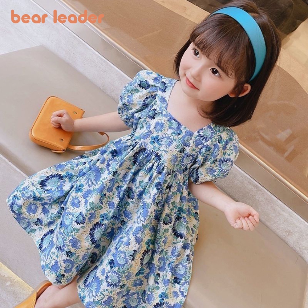Bear Leader Kid s Dress For 1-6 Years Girls Blue Floral Short Sleeve