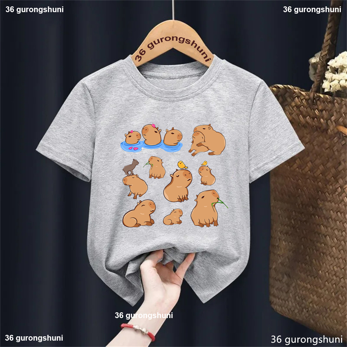 Cute Capybara Loves Orange Juice Printed T Shirt Girls/Boys Kawaii Kids Clothes Funny Solid Tshirt Summer Tops Fashion T-Shirt - 5