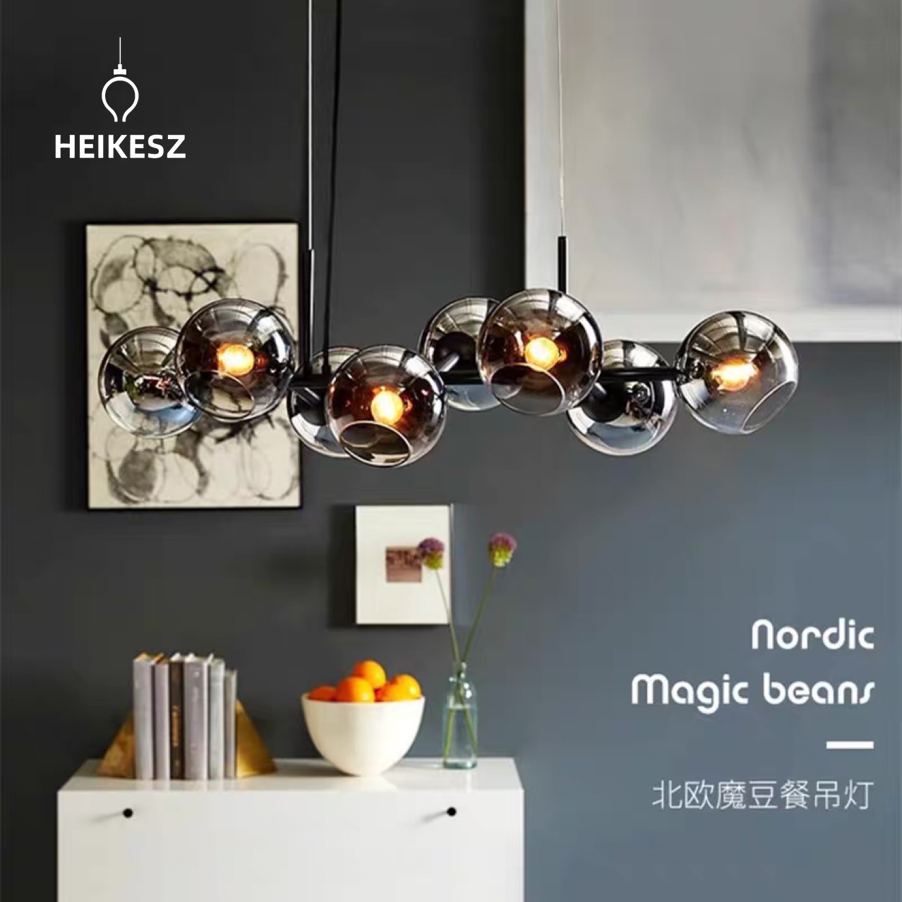 HEIKESZ Light Luxury Nordic Creative Bedroom Dining Room Lamp in the Living Room Personality Glass Ball Molecular Bubble Glass Chandelier ราคา 2,593 บาท*ส่งฟรี