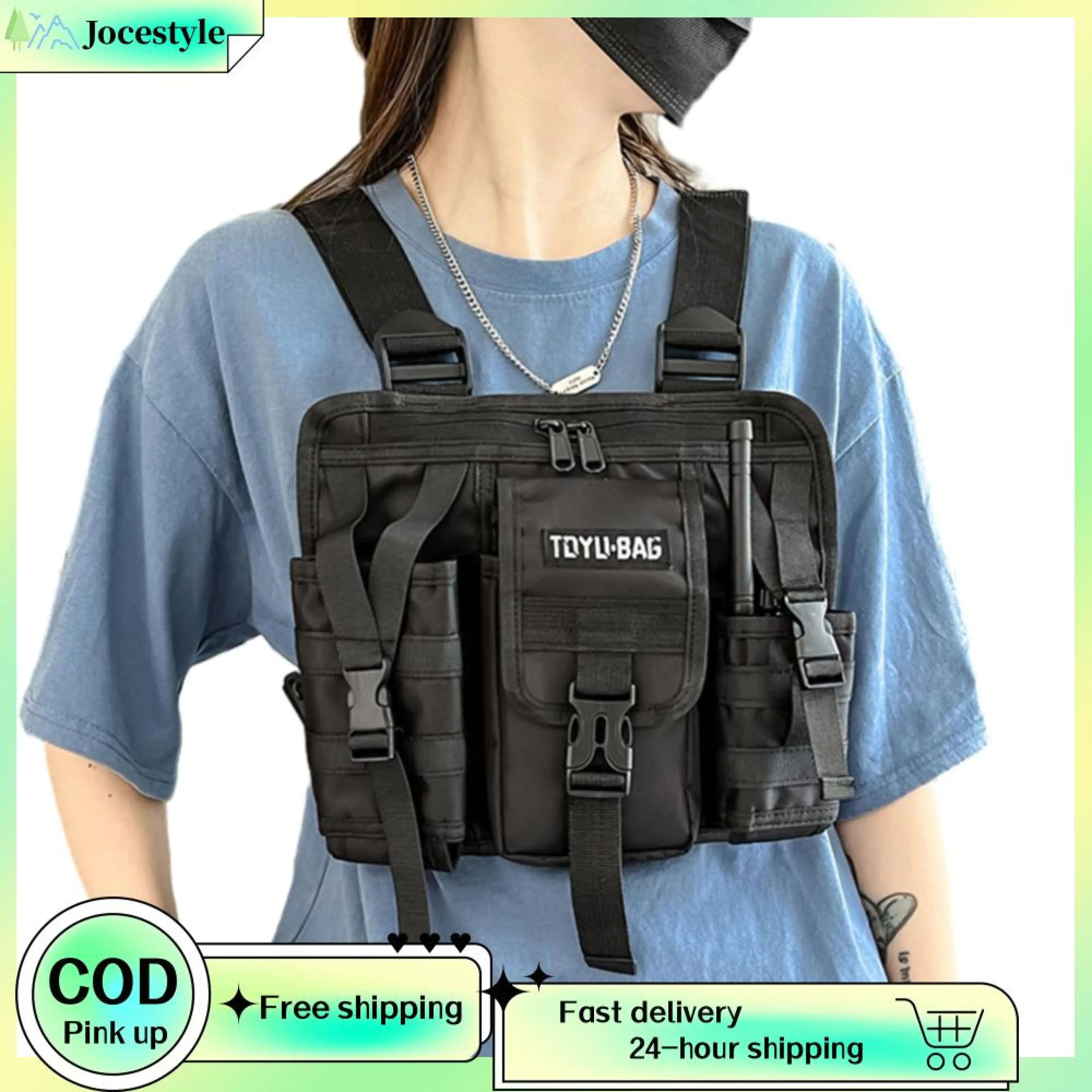 [Jocestyle Outdoor Mall]Men's Casual Oxford Cloth Chest Bag, Adjustable Multi-Pockets, Lightweight for Outdoor Camping Gear.
