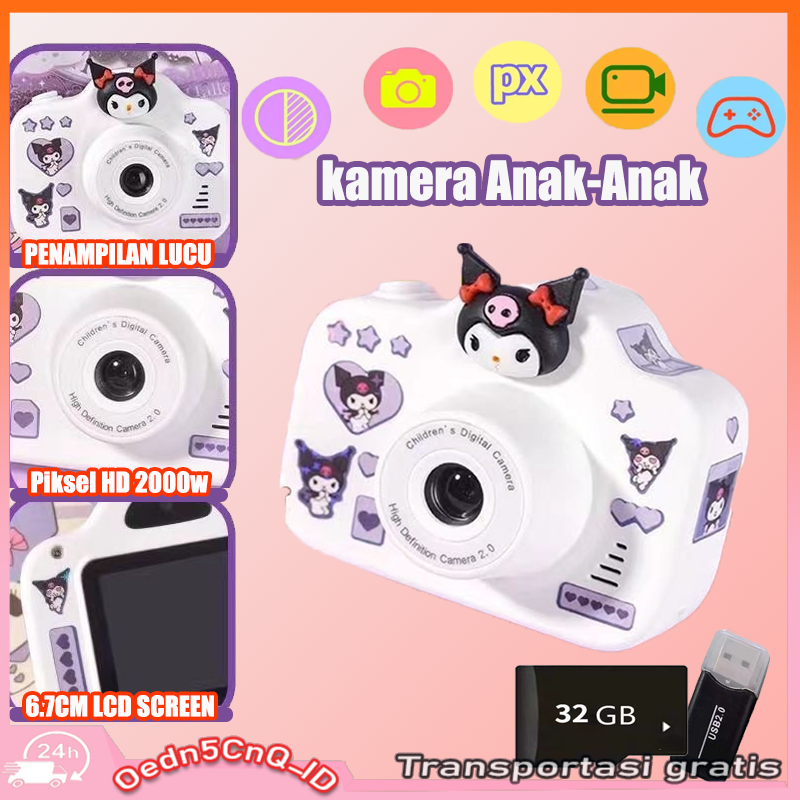 【】Sanrio Kuromi Mini Kids Camera Kids hadiah Digital Camera Video Recorder 1080P USB Camera 2.0 Inch I…
