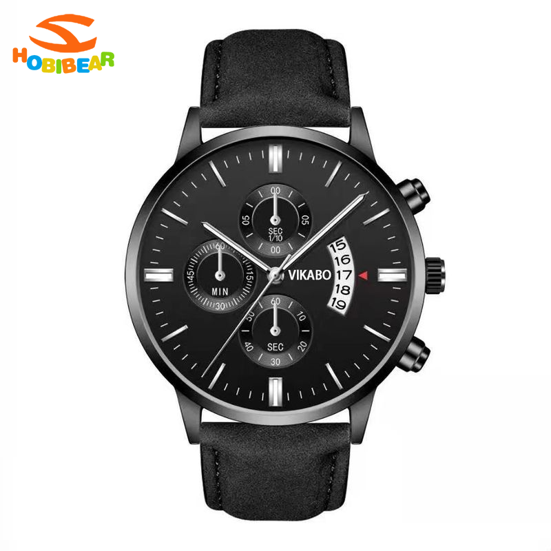 HOBIBEAR Fashion Men's Three-Dial Chronograph Leather Watch with Date Display ราคา 75 บาท*ส่งฟรี