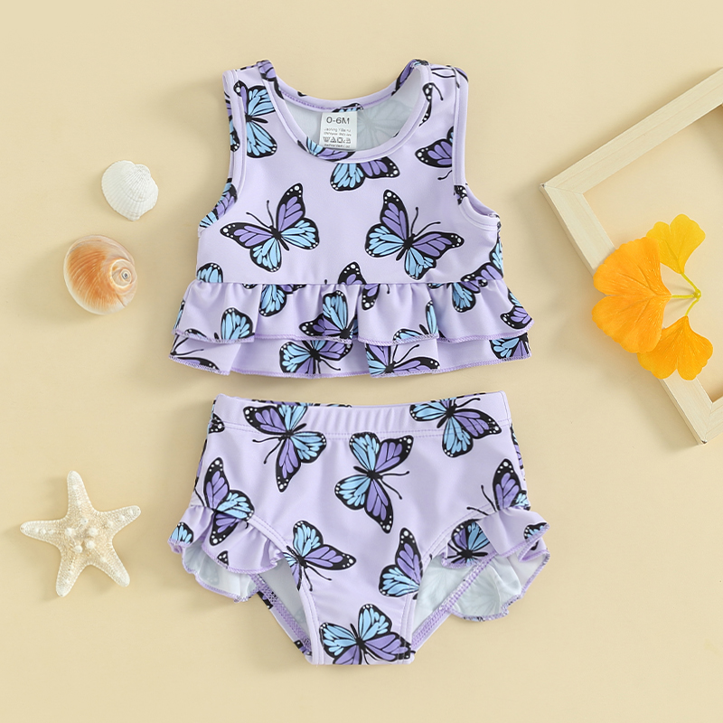 [Forever CY Baby] Bộ đồ bikini nữ cho bé, áo xếp nếp không tay kèm quần lót Bộ Đồ Tắm Đồ bơi cho bãi biển mùa hè