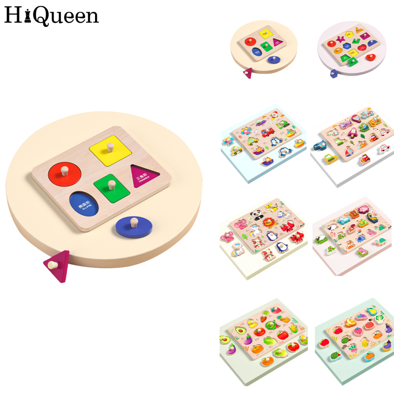 HiQueen Wooden Peg Puzzle Board Toys Shape Animal Traffic Jigsaw Puzzles