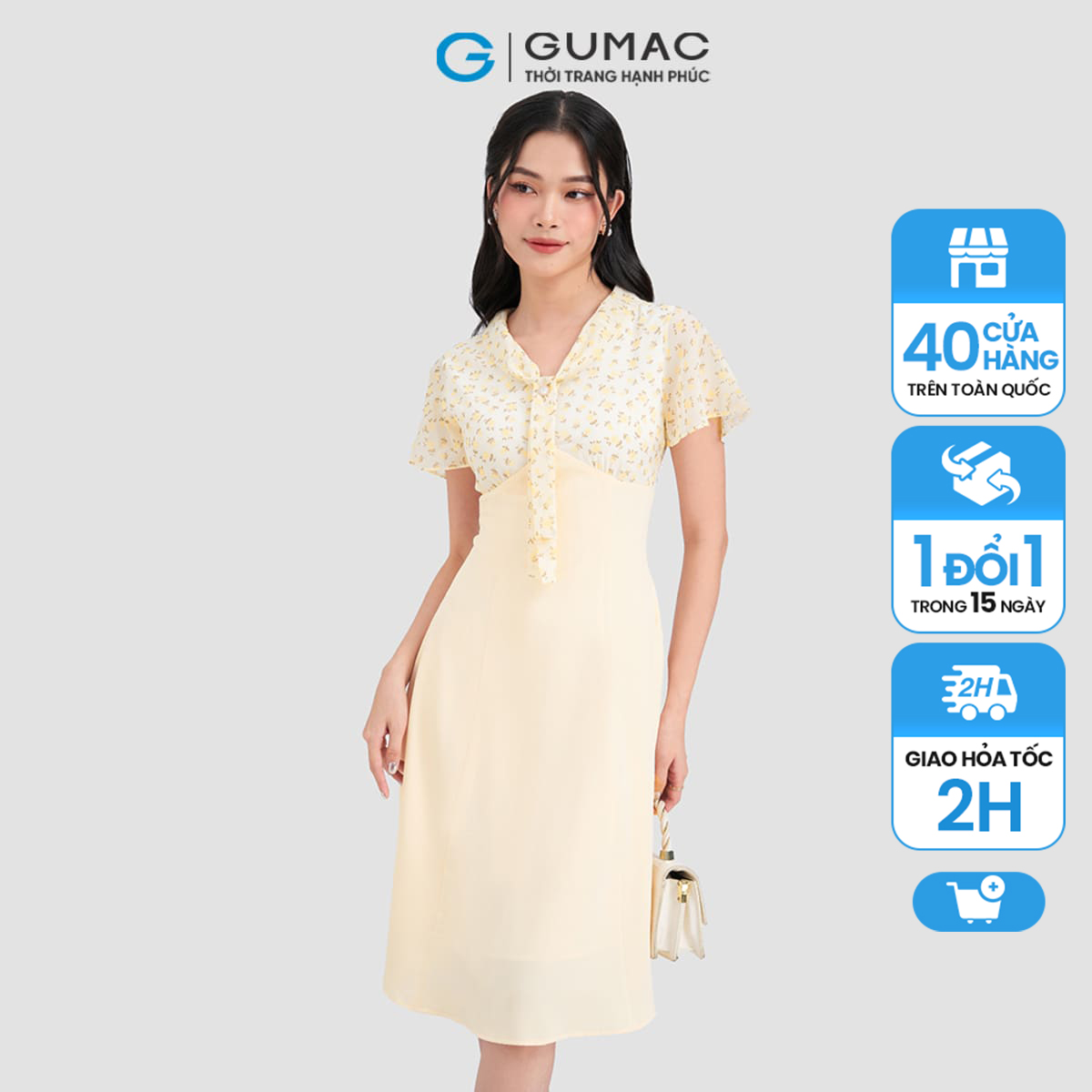Đầm xòe phối hoa thời trang gumac dd03055