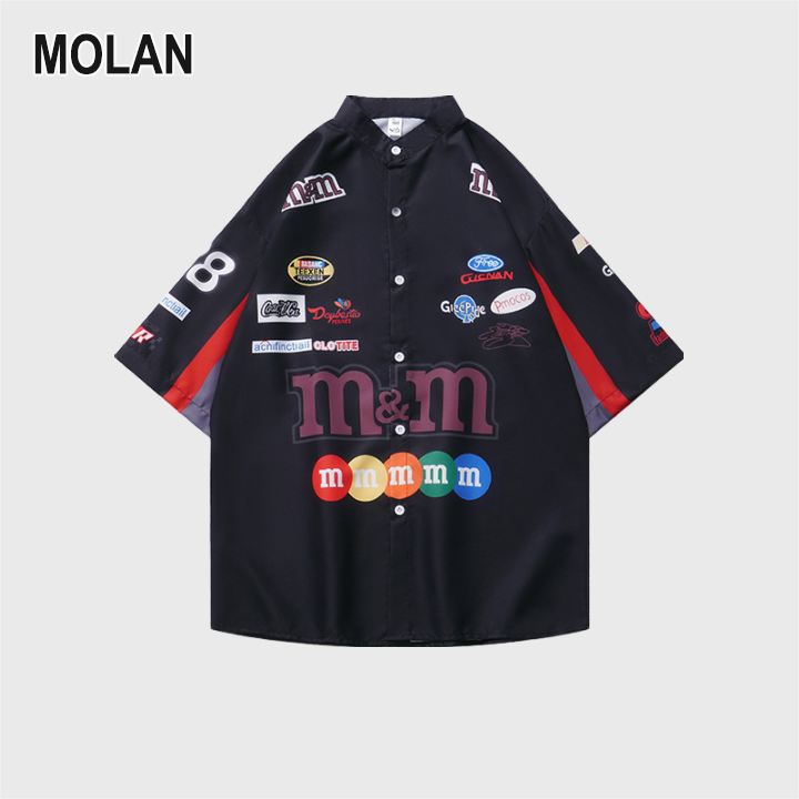 MOLAN Men's Vintage Shirts Colorblock Style Racing Style Fashionable Cute Prints Loose Short Sleeve Tops - ยี่ห้อ Molan ราคา 174 บาท*ส่งฟรี