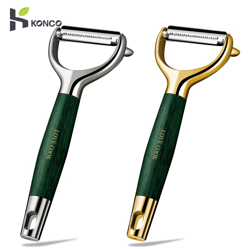 Konco Stainless Steel Peeler Sharp Vegetable Peeler Wooden Handle Light Luxury Style Peeler for Potatoes Carrot Grater Peeling Tools ราคา 91 บาท*ส่งฟรี