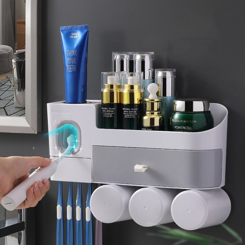 Giá lưu trữ máy ép phụt kem đánh răng tự động giá để bàn chải đánh răng gắn tường với bộ phụ kiện phòng tắm ngăn kéo
