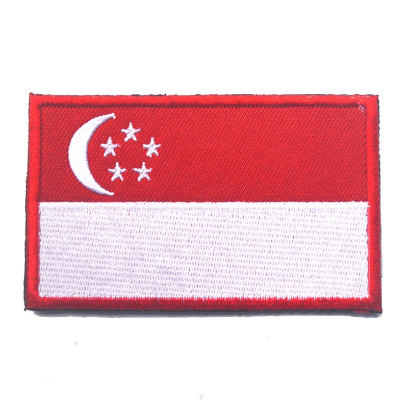 Singapore Flag Military Army Tactical Morale Embroidery Velcro Patches Hook Backing For Clothes Clothing Caps