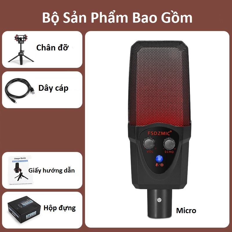 Micro cho máy vi tính S260 đèn RGB đổi màu lõi mic điện dung, cổng USB