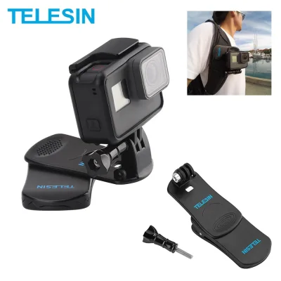 TELESIN 360 Backpack Clip Bag Strap Holder Clamp Mount for GoPro HERO 10 9 8 7 6 5 / Insta360 ONE R / DJI OSMO POCKET 1 2 ACTION Camera